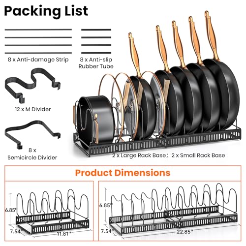 MUDEELA 2 Pack Pots and Pans Organizer Rack for under Cabinet, Expandable Pot Lid Kitchen Cabinet Organizer Holder with 10 Adjustable Compartment Cutting Board Organizer for Pan Lid, Bakeware Sheet - style: 2 Pack 10 Dividers-Black