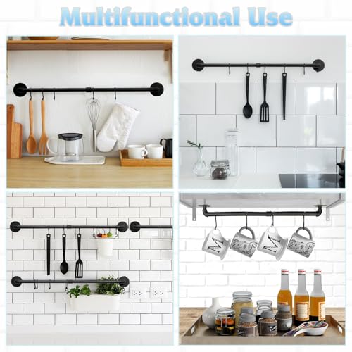38.5 inch Pot Rack Wall Mounted Detachable Pan Rack Organizer Industrial Pipe Hanging Rail Lids Utensils Hanger Holder for Kitchen with 10 S Hooks, Black… - size: 38.5 Inches
