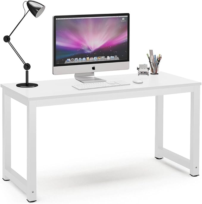 Tribesigns Computer Desk, 55 inch Large Office Desk Computer Table Study Writing Desk for Home Office, White + White Leg