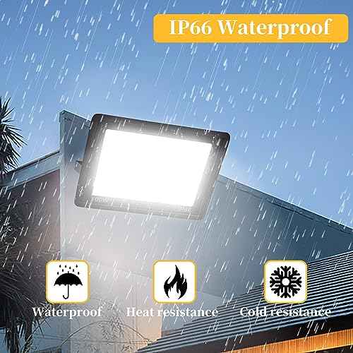 4 Pack 100W LED Flood Lights Outdoor, 10000 LM Super Bright Security Lights, Portable IP66 Waterproof LED Work Light with Plug, 6000K Daylight White Floodlights for Garage Yard Garden Playground