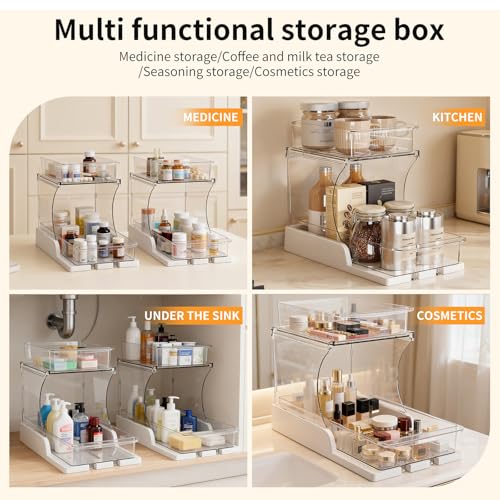 Jsyrjing Pull Out 2 Tier Organizer for Kitchen Bathroom and Cabinet Storage Rotating Pantry Rack Under Sink Organizer Clear and Durable Design 1 Pack - size: 1 Pack