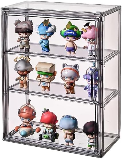2PACK 3 Tiers Acrylic Display Case with 2 Division Boards, Acrylic Storage Organizers Box with Magnetic Door, Wall-Mounted Dustproof Showcase for Makeups, Purses, Figure