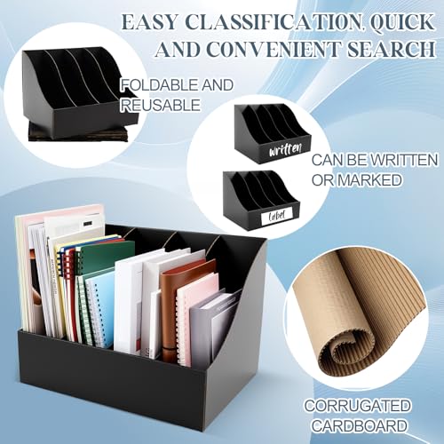 3 Pack Cardboard Magazine File Holders 12 Grids Vertical Book Bins 10.6'' x 10.2'' x 14'' Magazine Document Storage Box for Desk Shelves Home Office Classroom Library Use (Black) - color: Black