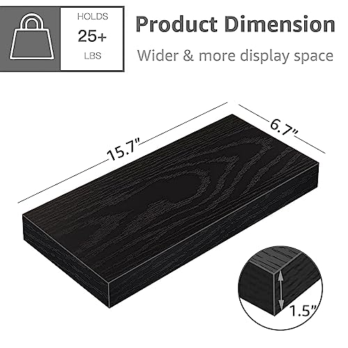 QEEIG Floating Shelves for Wall Bathroom Shelf Bedroom Kitchen Living Room Farmhouse Small Book Shelf 16 inch Set of 2, Black (015-B2) - color: C. Black, size: 2pcs