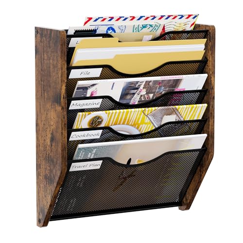 Wall File Organizer,5 Tier Mesh Mail Organizer Wall Mounted,Hanging File Holder,Magazine Rack for Documents,Magazine,Literature,File,Mails,Envelopes