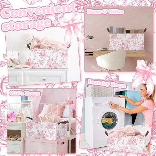 Boao 3 Pcs Pink Floral Foldable Storage Baskets Pink Hydrangea Laundry Basket with Handles Waterproof Storage Bins Fabric Shelf Baskets for Organizing Closet Clothes - style: Pink Flowers