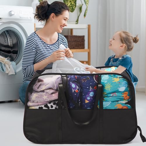 Collapsible Laundry Baskets with 3 Compartment, 150L Tear-proof Pop Up Hamper, Foldable Laundry Basket with Tote Handles, Dirty Clothes Hamper for Laundry, Bedroom, Bathroom, Dorm Black - style: 3 Compartments- Black