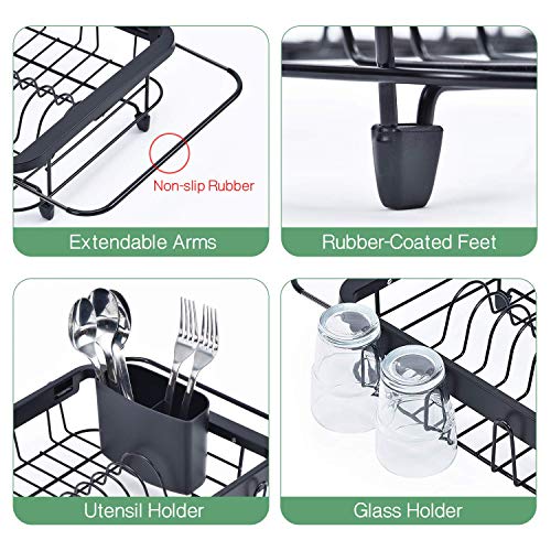 TOOLF Expandable Dish Drying Rack Over The Sink Adjustable Dish Rack in Sink Or On Counter Dish Drainer with Utensil Holder Rustproof for Kitchen - size: Middle