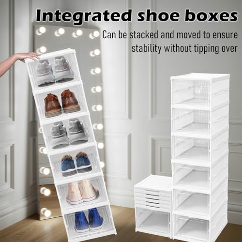 Foldable Shoe Storage Box, No Assembly 6 Tiers Shoe Organizer with Clear Door, Stackable Shoe Sneaker Standing Rack for Entryway Living Room Bedroom