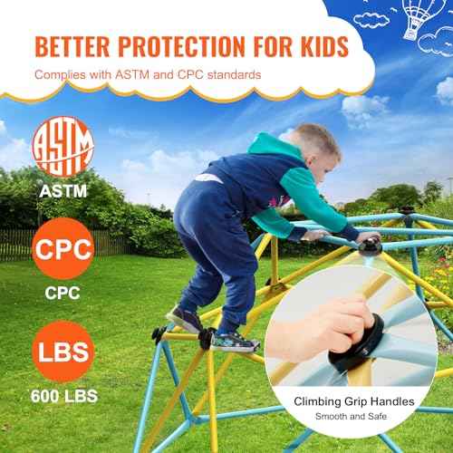 VEVOR Climbing Dome, 6FT Jungle Gym for Kids 3 to 9 Years Old, Geometric Dome Climber Play Center Supports 600LBS and Easy Assembly, with Climbing Grip, Outdoor and Indoor Play Equipment for Kids