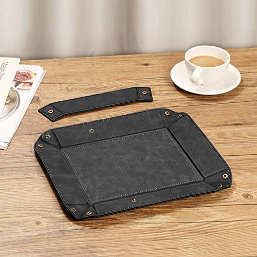 SITHON Valet Tray Desktop Storage Organizer, Removable 2 Compartments Catchall Tray Bedside Vanity Nightstand Caddy Holder Desk Storage Plate, Black - color: Black