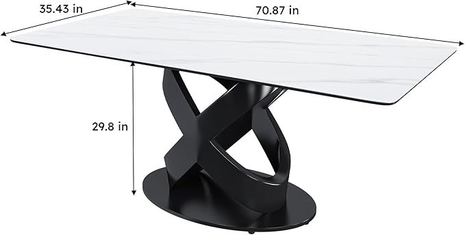 71" Modern Marble Dining Table, Sintered Stone Top for Kitchen, Dining Room, Dinette, Space Saving Design