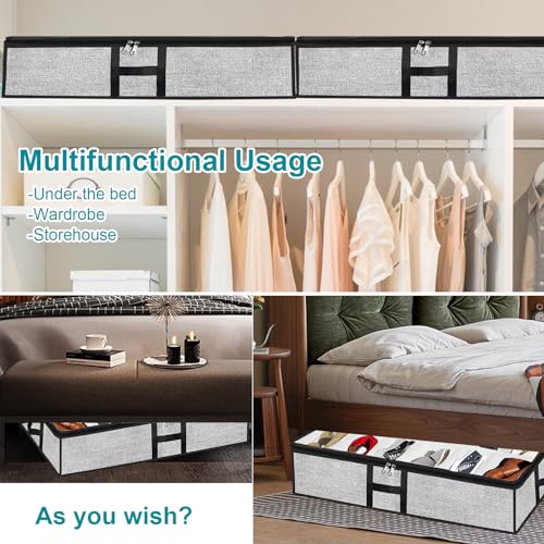 Under Bed Shoe Storage Organizer for Closet 2 Pack- Fits 24 Pairs Underbed Shoes Container Boxes, Light Grey - color: Light Grey-24pairs, style: H-Handle