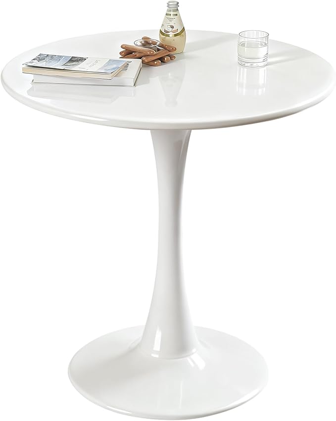 Round Dining Tulip Table for 4, Mid-Century Modern Table with Sturdy Metal Pedestal for Kitchen, Bistro, Cafe, Leisure (White, 31.5 INCH)