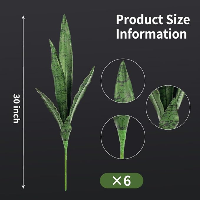 Melorca&Guilla Artificial Plants 6PCS 30“Tall Faux Snake Plant,Fake Snake Plants Artificial Snake Plants Agave Sansevieria Greenery for Garden Shop Office Home Décor