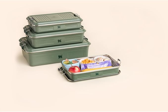 STANLEY Classic Legendary Useful Box 1.25 qt | Metal Snack and Lunch Box | Durable Stainless Steel Travel Food Storage Container | Hiking, Camping, School, or Work | BPA-Free | Hammertone Green