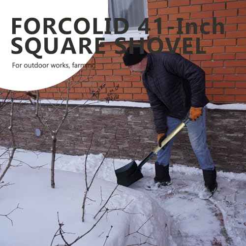 Flat Shovel, Square Shovel for Transfer Snow, 41 inch Long, Durable D Grip, for Farming, Outdoor Works, Gardening, Landscape Works