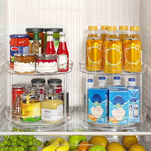 Optish 2 Tier Lazy Susan Organizer, 9.5" Rotating Spice Rack Turntable Organizer for Cabinet, Pantry, Countertop, Bathroom, Kitchen, Vanity, Medicine Cabinet Organization