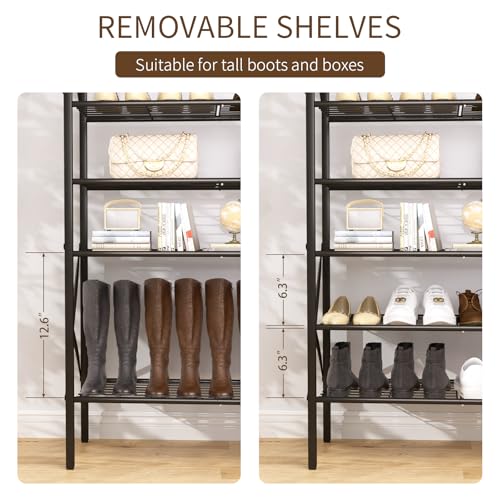6 Tiers Metal Shoe Rack，Large Capacity Shoe Rack Holds 24 Pairs of Shoes, Durable and Stable, Adjustable Metal Shelf Stackable Shoe Shelf for Entryway, Hallway, Living Room, Closet - color: Rustic Brown, size: 27.8" x 10.8" x 39.2"