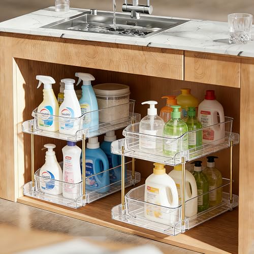LAREKUN2pack 2-Tier Organizer & Storage Unit Stackable Bathroom Cabinet Organizer Pull-Out Kitchen Pantry Organizer & Storage System Suitable for Countertops, Pantries, Kitchens, Bathrooms - style: 2pack