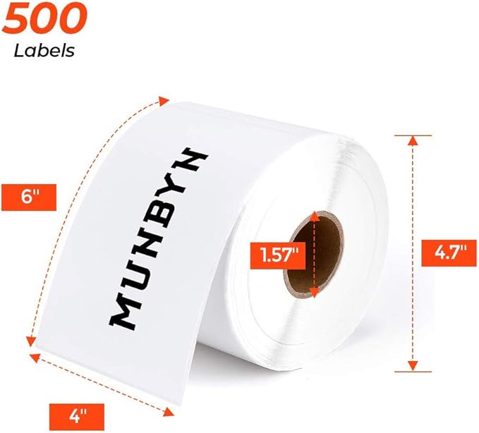 MUNBYN Bluetooth Thermal Label Printer, 4x6 Shipping Label Printer+Thermal Direct Shipping Label (Pack of 500 4x6 Per Roll Labels)