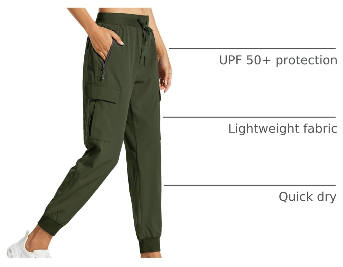 Libin Women's Cargo Joggers Lightweight Quick Dry Hiking Pants Athletic Lounge Casual Travel, Army Green M
