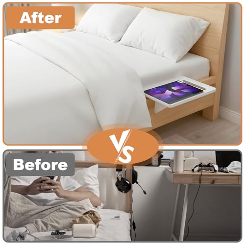 2 Pcs Bedside Shelf for Dorm Bunk Bed, Clip On Nightstand, Bed Side Table Tray Organizer, College Dorm Room Essentials for Girls/Guys, Bedside Tray with Cable Management for Dormitory, Back to School