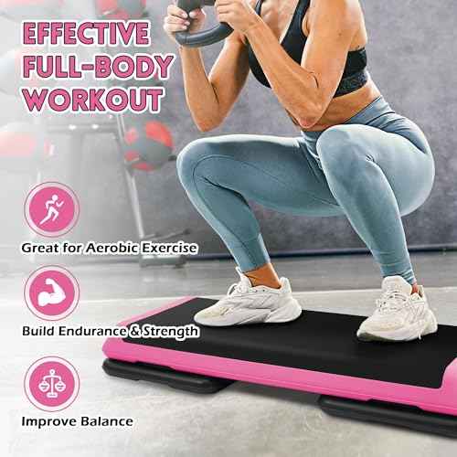 Fitvids 16'' High Step Aerobic Platform with 4 Risers, Exercise Workout Step Platform Adjustable Height 4"-6''-8''-10''-12'' for Home Gym, Fitness Training Workout Aerobics Platform