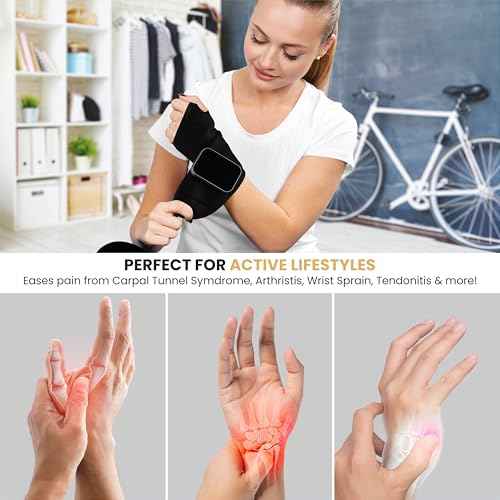 Cordless Wrist Heating Pad for Pain Relief - 5 Heat Levels & Vibration, 3000mAh Rechargeable Battery, 30min Auto-Off, Adjustable Velcro Wrap for Arthritis, Carpal Tunnel, Tendonitis - Left/Right Hand