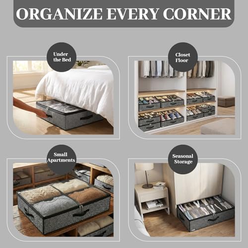2 Pack Underbed Shoe Storage Organizer, Under Bed Shoe Organizer for Closet, Fits 14 Pairs & 4 Boots, Sturdy Shoe Bags for Storage, Shoe Organizer for Under Bed
