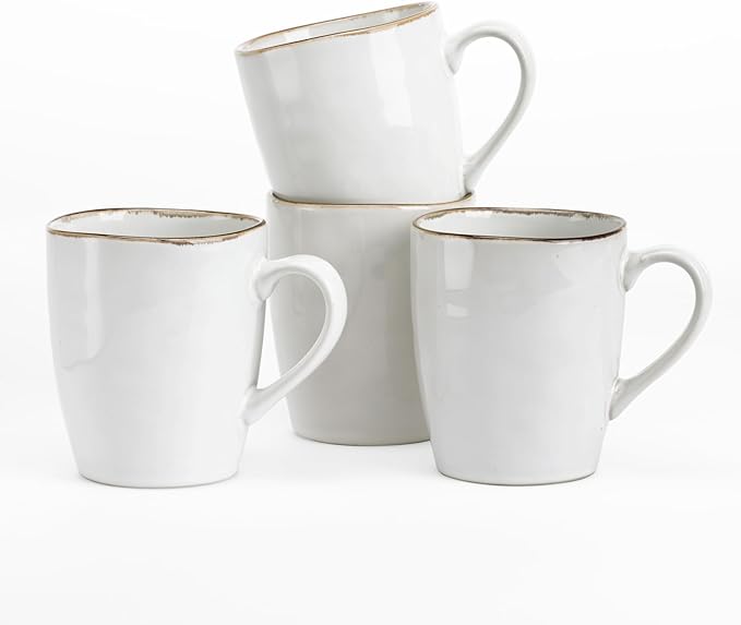 famiware Aurora Coffee Mugs, 14oz Mug Set of 4, Stoneware Mug, Cups for Kitchen, Cappuccino, Latte, Reactive Glaze, Microwave Safe, Scractch-resistant, Pearl White