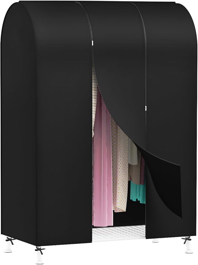 Zilink 43" Garment Rack Cover Dustproof Breathable Clothes Rack Cover Large Garment Bags Protector Cothing Rack with Cover with 2 Durable Zippers for Garment Rack, Black, (Rack Not Included)