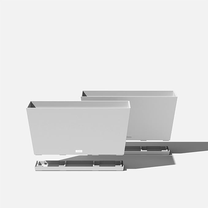 Veradek Midori Long Trough Planter (White, 31 inch - 2 Pack with 2 Saucer Trays)
