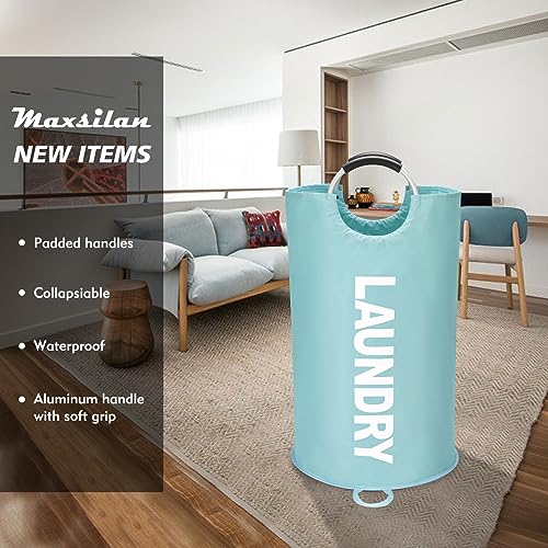 Maxsilan 90L Large Laundry Basket, Freestanding Tall Clothes Hamper, Collapsible Laundry Bag, Light Blue - color: Light Blue, size: 90l