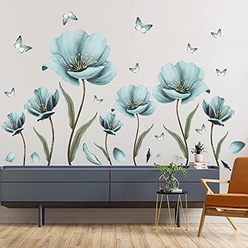 Creative Removable 3D Nursery Flower Wall Decals DIY Romantic Floral Butterfly Leaf Wall Sticker Murals Flowers Art Decor for Kids Girls Bedroom Living Room Home Wall Decoration (Light Green)