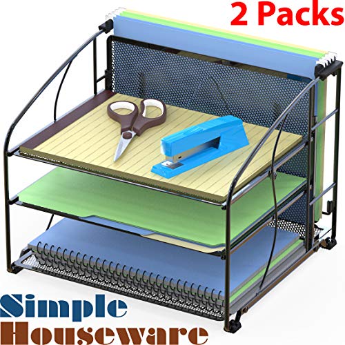 Simple Houseware 3-Tier Desk Organizer with Hanging File Holder, 2 Packs, Black - color: Black, size: 2 Pack