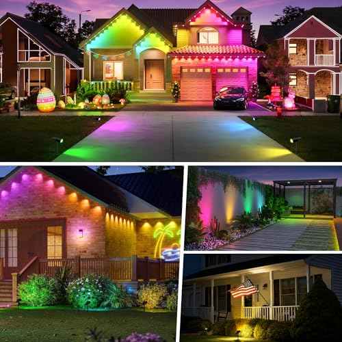Solar Spot Lights Outdoor Color Changing, [7 Mode/6 Pack] Christmas Landscape Spotlights, Solar Lights Outdoor Waterproof,Led Powered Flood Light for Halloween Pathway Yard Garden Tree Walkway