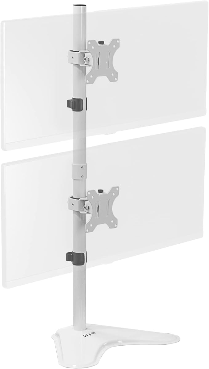 VIVO Dual Monitor Desk Stand Free-Standing LCD Mount, Holds in Stacked Vertical Position 2 Ultrawide Screens up to 34 inches, White, STAND-V002LW