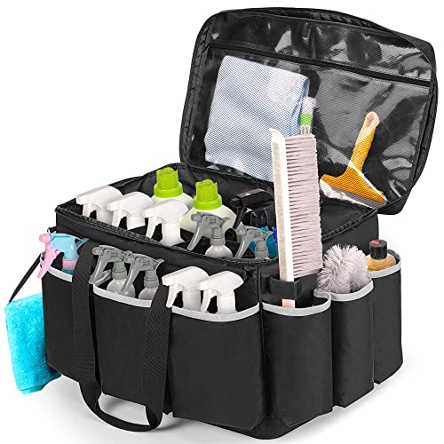 HODRANT Extra-Large Cleaning Caddy with EVA Hard Bottom, High Capacity Cleaning Supplies Organizer for Housekeeping & Home Work, Cleaner Tools Tote Bag with Shoulder Strap, Patent Design