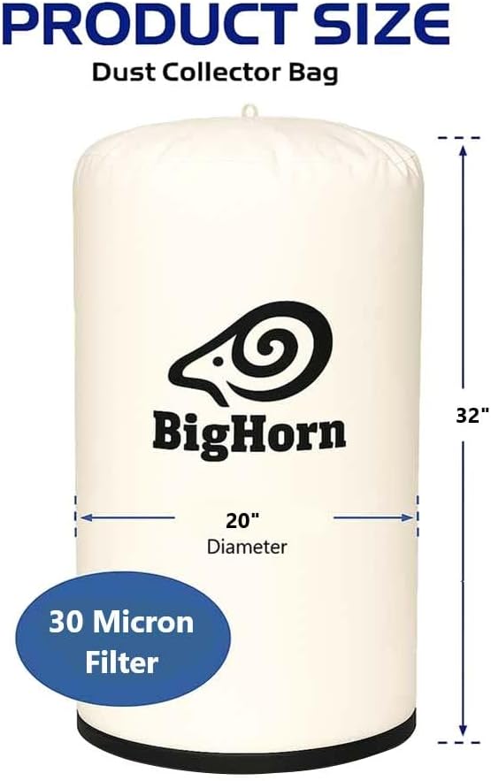 BIG HORN 11766 20 Inch Dia 30 Micron Dust Filter Bag 20 Inch x 32 Inch Long