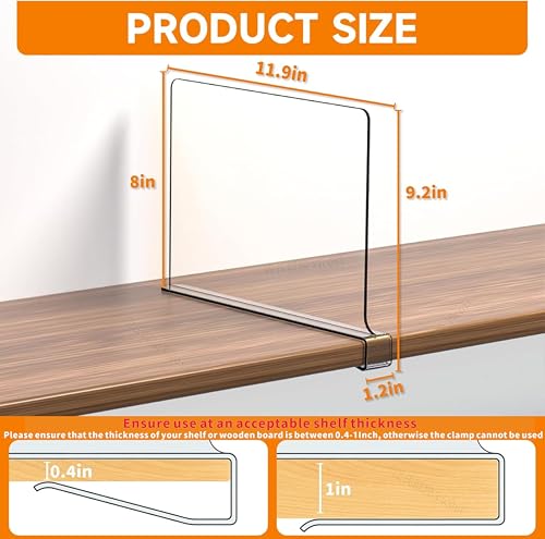 Yieach 6 Pack Clear Acrylic Shelf Divider for Closet Organization - 9.2″ Tall Closet Dividers for Wood Shelves,Cupboard,Vertical Shelf Separators in Closet for T-Shirt,Purse,Handbag,Sweater Organizer - size: Pack of 6