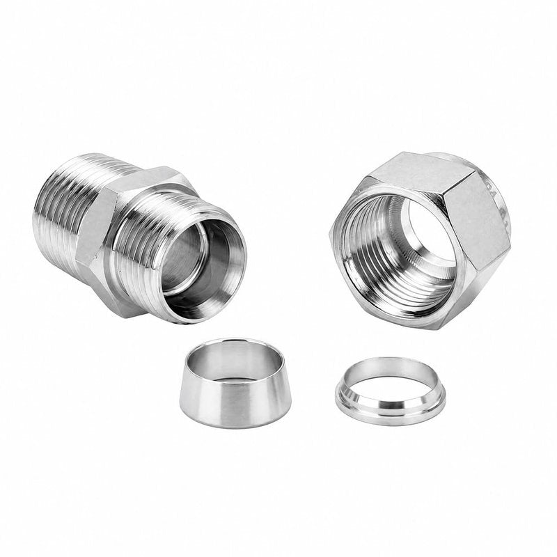 Pysrych 304 Stainless Steel Compression Fitting 1/4" Tube OD x 1/8" NPT Male Coupler Straight Adapter Connect with Double Ferrules Pack of 2