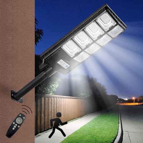 Solar Street Lights Outdoor Waterproof, 80000LM, Dusk to Dawn Solar with Motion Sensor and Remote Control, LED Flood Light, Luces solares para exteriores, Suitable for courtyards, Garage (2-pack)