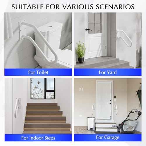 Hand Rails for Outdoor 1-2 Steps, Indoor Stairs, Bathroom, Wall Mount Non-Slip U-Shape Stair Hand Railing White 2 Pack