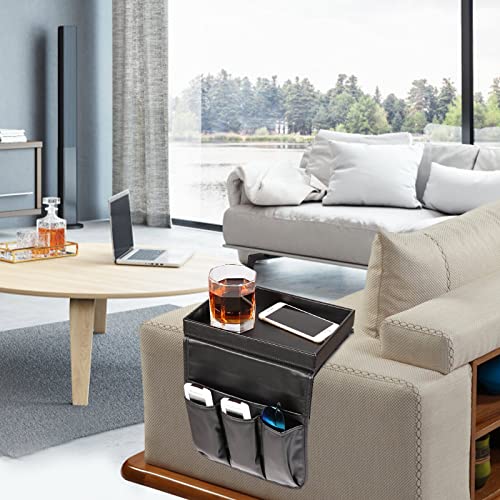 Couch Caddy, Armchair caddy with Detachable Tray, Non-Slip PU Leather Remote Control Holder for Recliner with 5 Pockets (Black) - color: Black