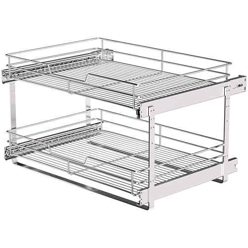 JOWBOOW (23" W x 22" D Cabinet Pull Out Shelves, 2-Tier | Heavy Duty Kitchen Pull Out Shelves for Wide Cabinets, 22 Inch Deep Sliding Cabinet Organizer - size: 23 x 22 Inch