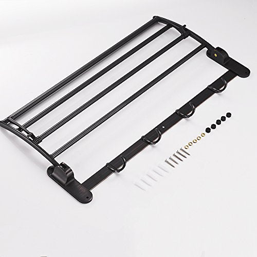 BESy 24 Inch Oil Rubbed Bronze Towel Racks, Bathroom Towel Shelf with Foldable Towel Bar Holder and Towel Hooks, Wall Mounted Multifunctional Bathroom Accessories, Double Towel Bars - color: Oil Rubbed Bronze