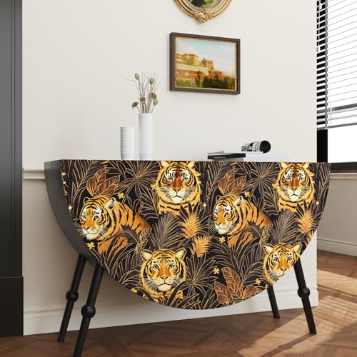 Black and Gold Tiger Wallpaper Peel and Stick Leaf Wall Paper Jungle Tropical Contact Paper for Bedroom Living Room Bathroom Renter Friendly Removable 17.5 x 118In