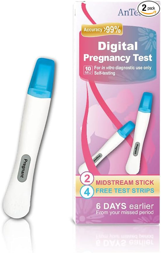 2X Early Digital Pregnancy Test Kit + 4X hcg Test Strips 10mIU/mL,at-Home Pregnancy Test Kit for Women with Easy-to-Read Results