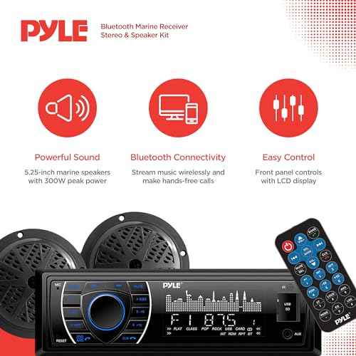 Pyle Marine Headunit Receiver Speaker Kit - In-Dash LCD Digital Stereo Built-in Bluetooth & Microphone w/ AM FM Radio System 5.25¡¯¡¯ Waterproof Speakers (2) MP3/SD Readers & Remote Control-PLMRKT46BK